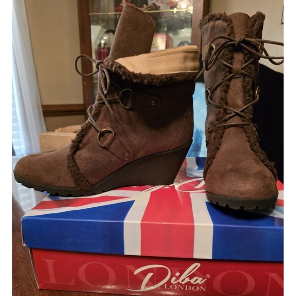 Diba London Boots Women 10 NEW Brown Wedge Lace-up - Picture 7 of 9